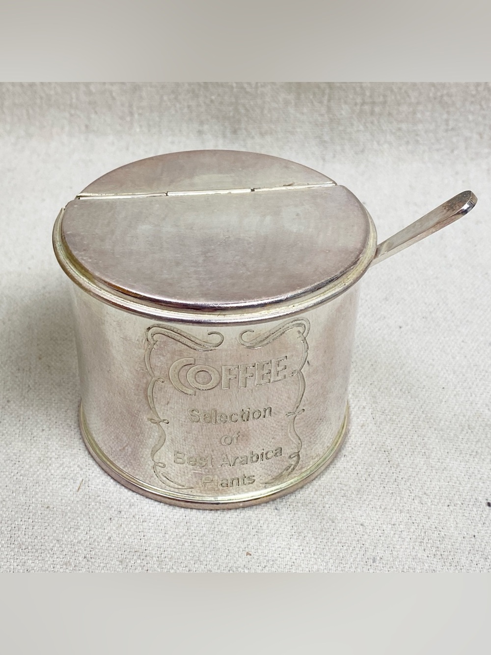 Silver plated Brass Coffee Canister w Spoon